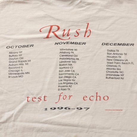 RUSH TEST FOR ECHO 1996-97 TOUR BEIGE HANES XL 0492