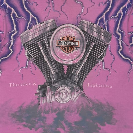 HARLEY DAVIDSON THUNDER&LIGHTNING ENGINE FADED PINK HANES LARGE 4209