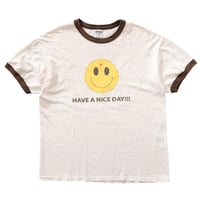 OLD&VINTAGE SMILE HAVE A NICE DAY!! RINGER WHITE GILDAN LARGE 0872