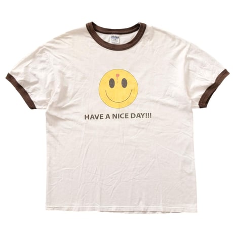 OLD&VINTAGE SMILE HAVE A NICE DAY!! RINGER WHITE GILDAN LARGE 0872
