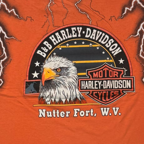 HARLEY DAVIDSON THUNDER & LIGHTNING OVP Nutter Fort ORANGE HANES LARGE 7625