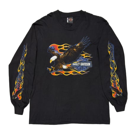 HARLEY DAVIDSON FLAMING EAGLE BLUE EMBLEM LS HANES LARGE 3084
