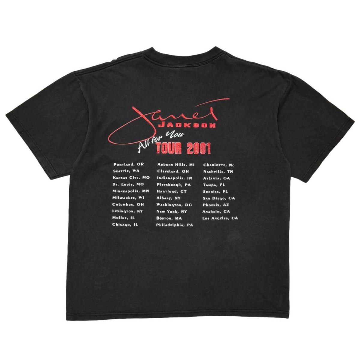【フェード】2001 Janet jackson Tシャツ USA製 giant JANET JACKSON 2001 ALL FOR YOU TOUR BOOTLEG BLA