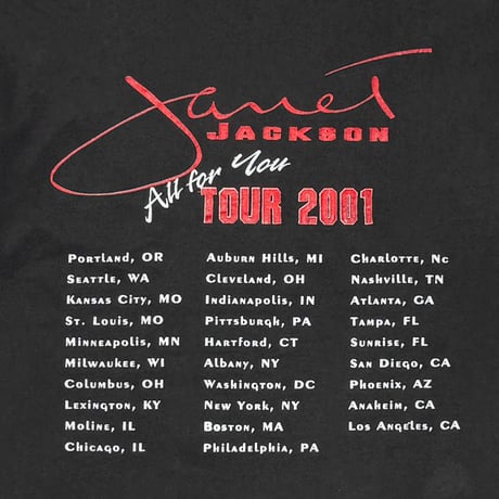 JANET JACKSON 2001 ALL FOR YOU TOUR BOOTLEG BLACK GILDAN LARGE 0646