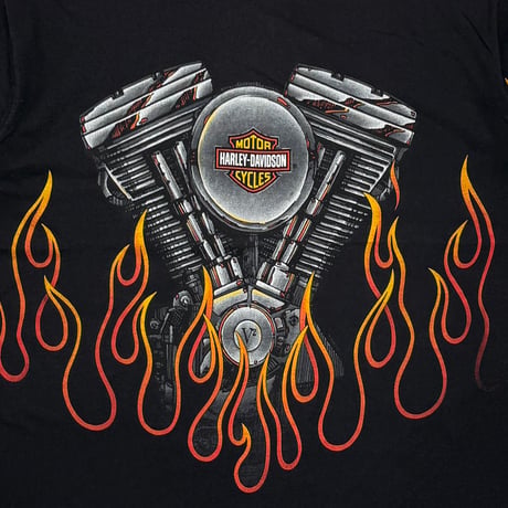 HARLEY DAVIDSON FLAMING ENGINE LINK PRINT ATLANTA BLACK XL 2491