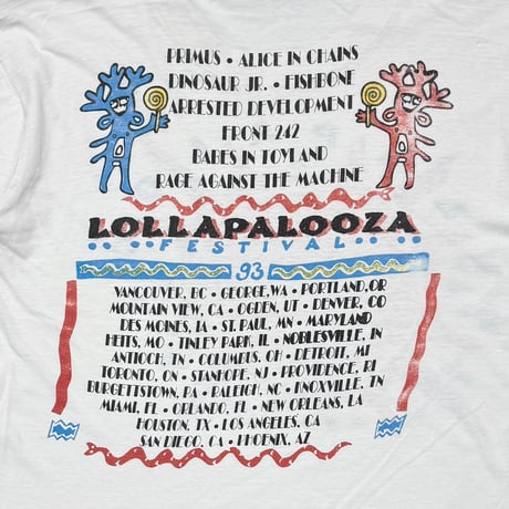 LOLLAPALOOZA 93' FESTIVAL ALICE IN CHAINS WHITE FITS XL 2873
