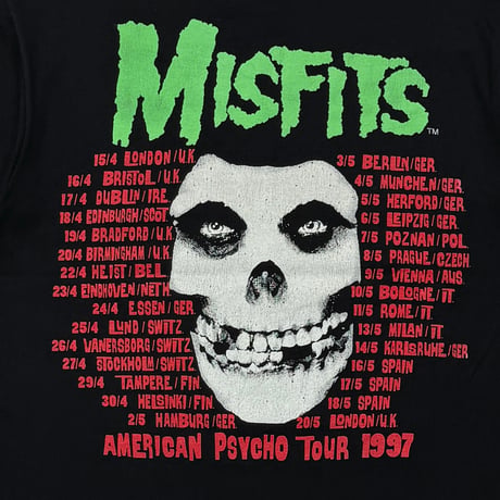 MISFITS HUGE SKULL FACE GREEN TEXT BACK AMERICAN PSYCHO TOUR 1997 FITS XL 7578