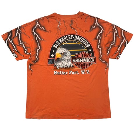 HARLEY DAVIDSON THUNDER & LIGHTNING OVP Nutter Fort ORANGE HANES LARGE 7625