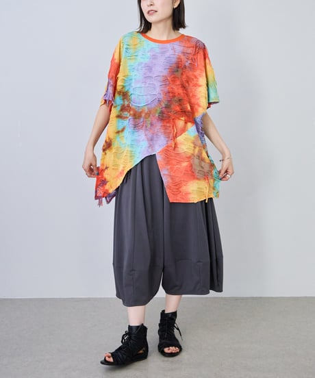 【select】ダイダイ柄ダメージデザイン アシンメトリーTシャツ（208566）