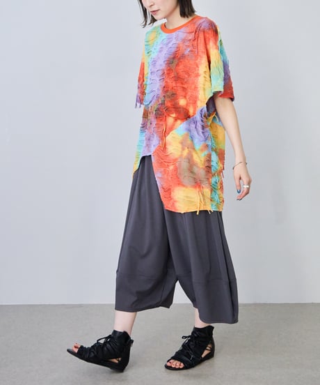 【select】ダイダイ柄ダメージデザイン アシンメトリーTシャツ（208566）
