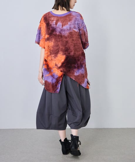 【select】ダイダイ柄ダメージデザイン アシンメトリーTシャツ（208566）
