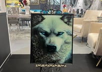 フレームアート　WOLF BLUE EYE 50 X 60 CM クリスタル付き