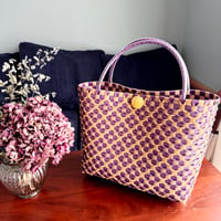 --- FLOWER PATTERN BAG --- [ purple × beige /Size L ]