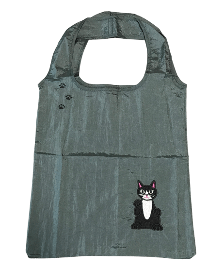 招き猫刺繍バッグ （ハチワレ)