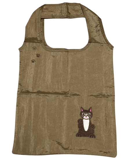 招き猫刺繍バッグ （ハチワレ)