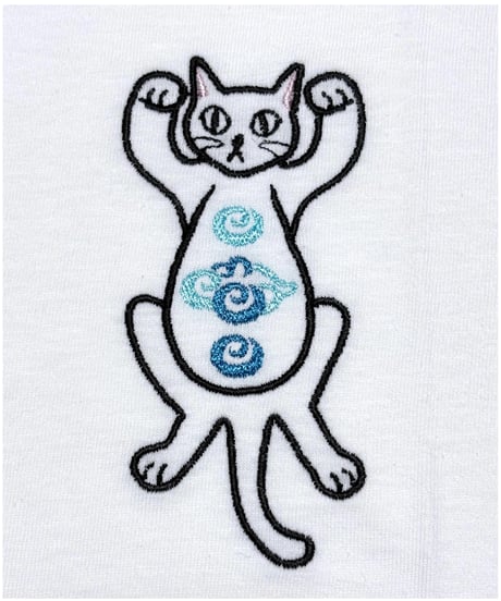 刺繍Tシャツ (バンザイ猫/ホワイト・グレー）