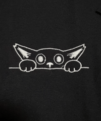 刺繍Tシャツ (ひょっこり猫・ ブラック）