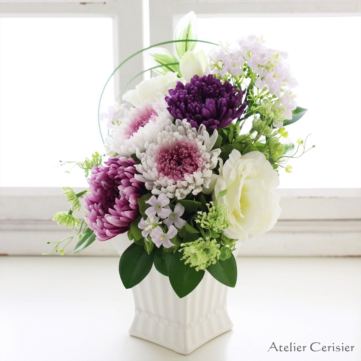 シルヴァ様 オーダー 仏花 紫 白 輪菊の仏花（エテルネル 白紫）Mサイズ プリザーブドフラワー