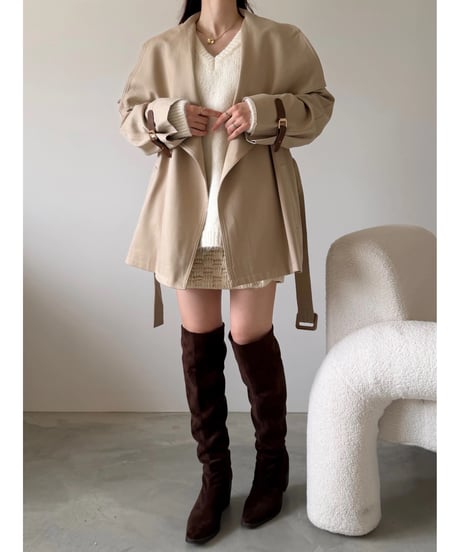 cape collar belted jacket(2色)