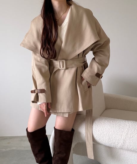 cape collar belted jacket(2色)