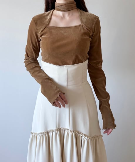 velour square neck scarf tops (2色)