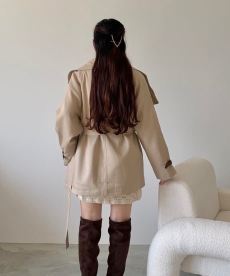 cape collar belted jacket(2色)