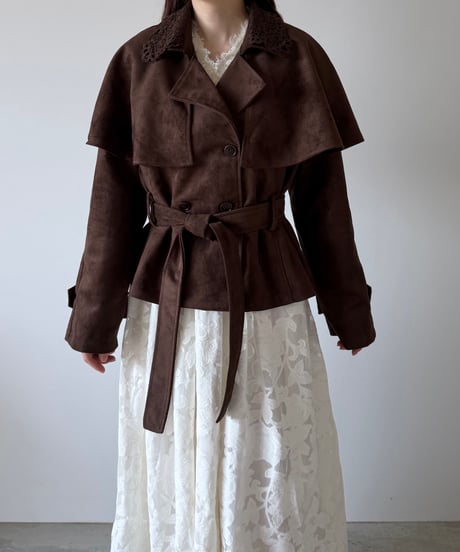 suede lace collar cape jacket(2色)
