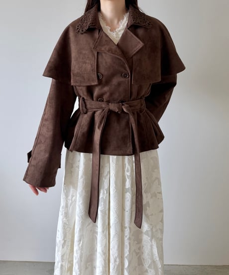 suede lace collar cape jacket(2色)
