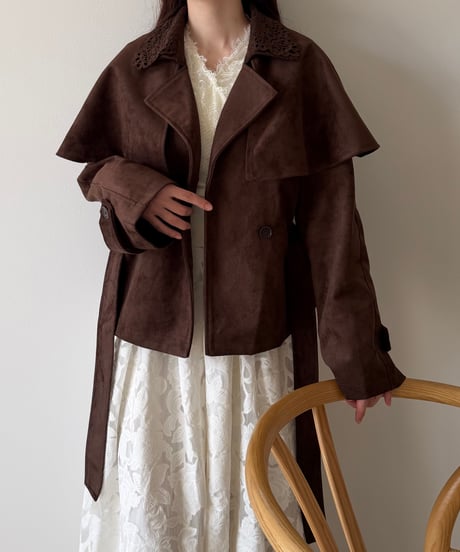 suede lace collar cape jacket(2色)