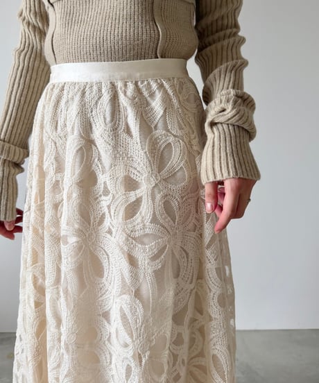 embroidery sheer long skirt