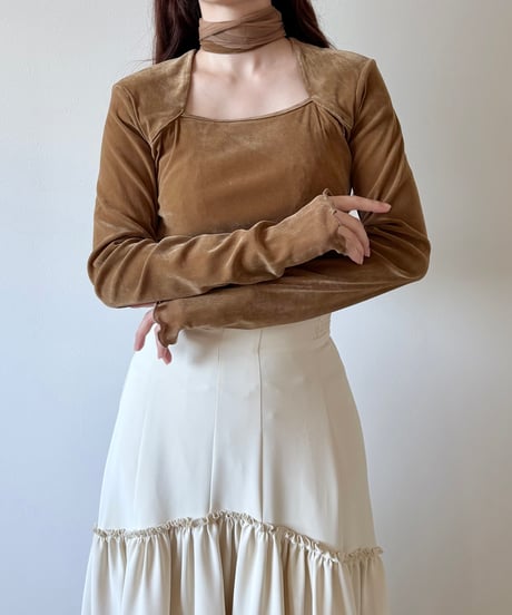 velour square neck scarf tops (2色)