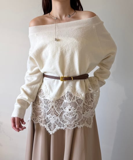 lace layered off shoulder knit(2色)
