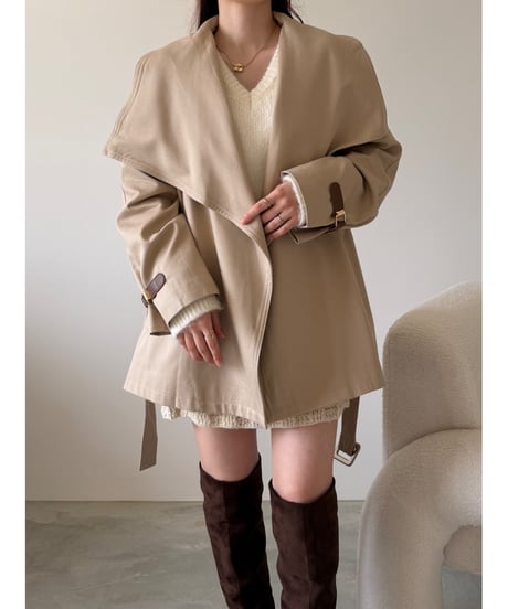 cape collar belted jacket(2色)