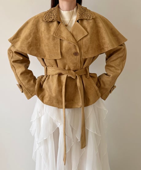 suede lace collar cape jacket(2色)