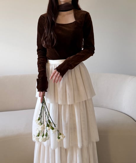 velour square neck scarf tops (2色)