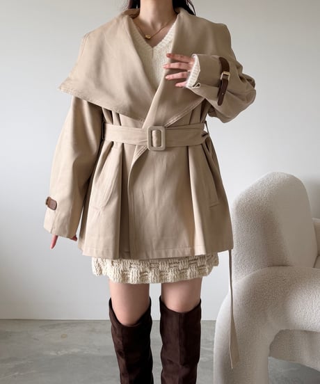 cape collar belted jacket(2色)