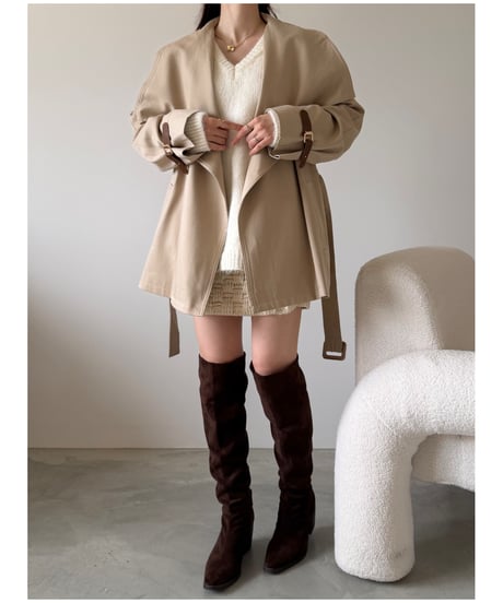 cape collar belted jacket(2色)