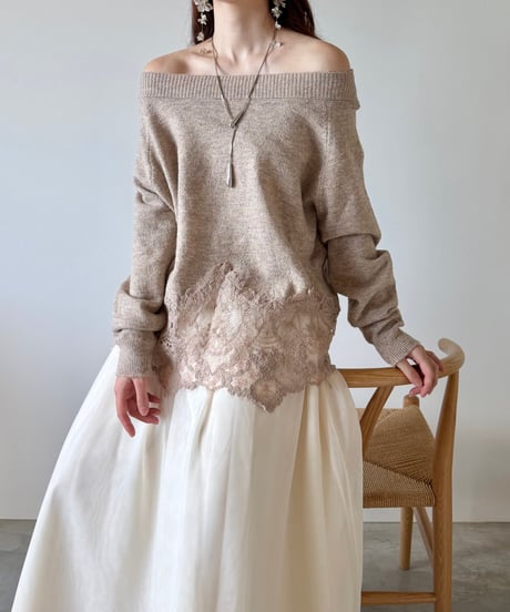 lace layered off shoulder knit(2色)