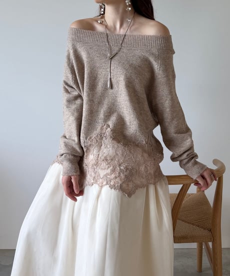 lace layered off shoulder knit(2色)