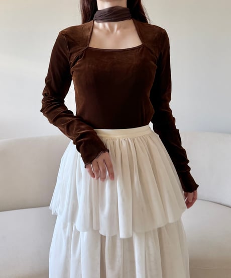 velour square neck scarf tops (2色)