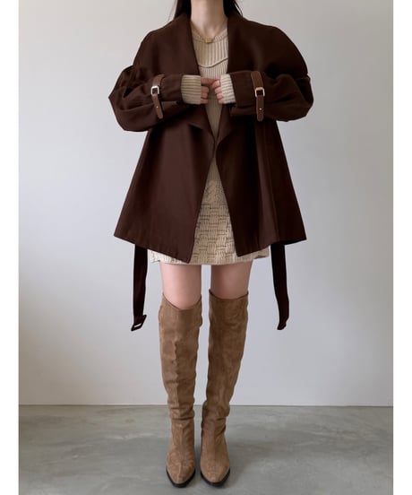 cape collar belted jacket(2色)
