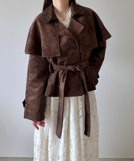suede lace collar cape jacket(2色)