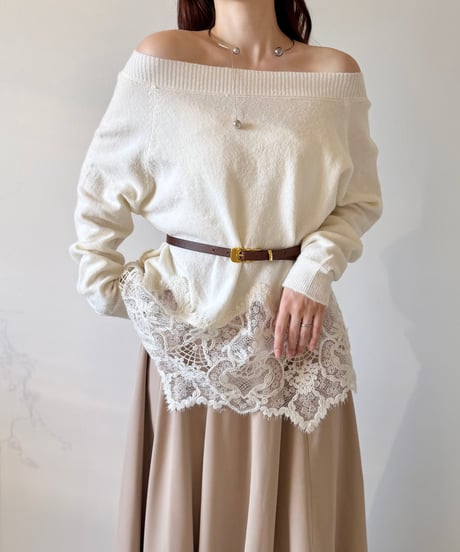 lace layered off shoulder knit(2色)