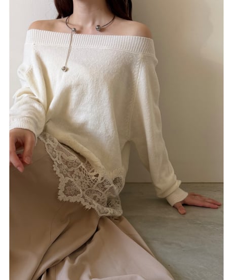 lace layered off shoulder knit(2色)