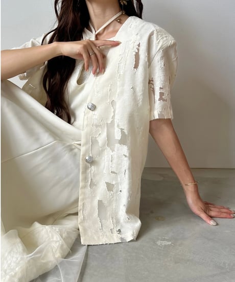 cut jacquard sheer jacket