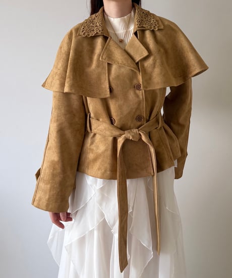 suede lace collar cape jacket(2色)