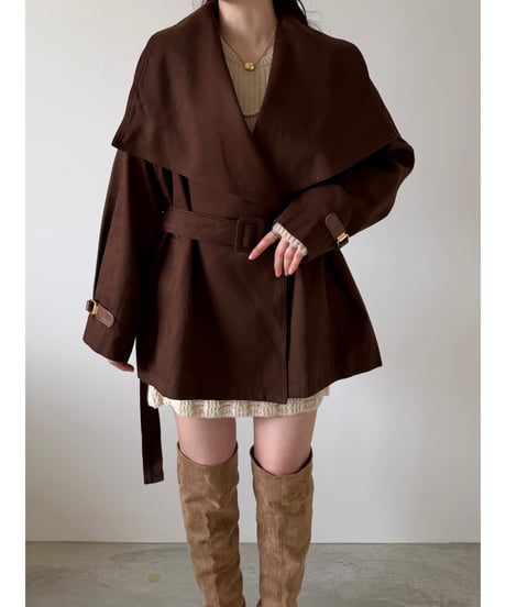 cape collar belted jacket(2色)