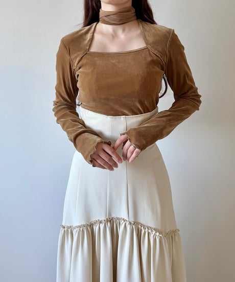 velour square neck scarf tops (2色)