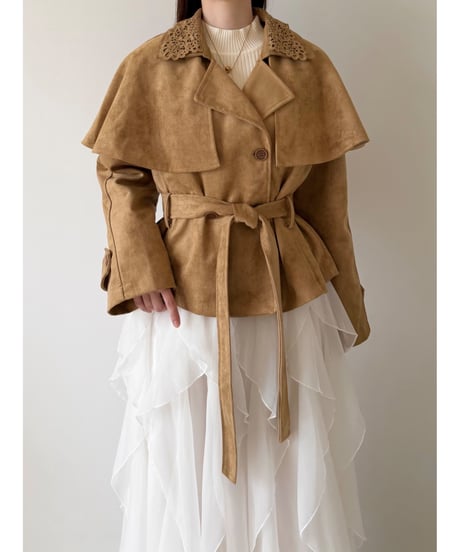 suede lace collar cape jacket(2色)