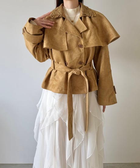 suede lace collar cape jacket(2色)